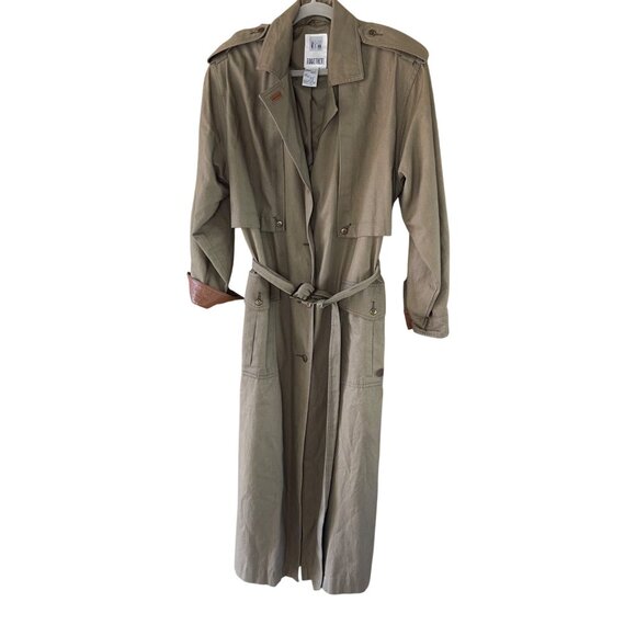 Together Vintage Womens Military Trench Coat Size 10 Khaki Green Button Lined - Picture 2 of 16